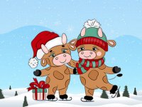 Cute Christmas Bull Difference Puzzle Game